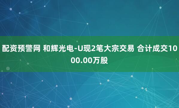 配资预警网 和辉光电-U现2笔大宗交易 合计成交1000.00万股